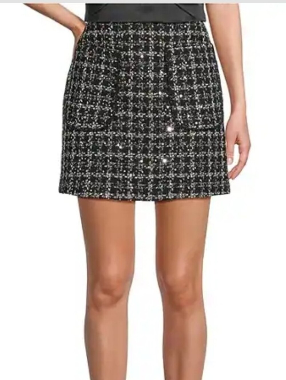 Le AL.X Sequin Wool Blend Plaid Tweed High Rise Pencil Mini Skirt Size 0